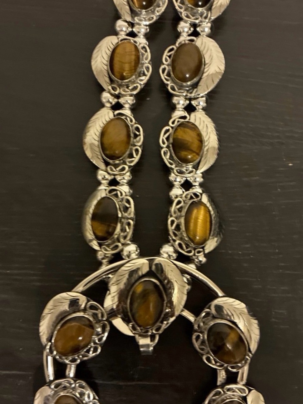 Silver Squash Blossom Tiger Eye Natural Stones Necklace NEW Handmade